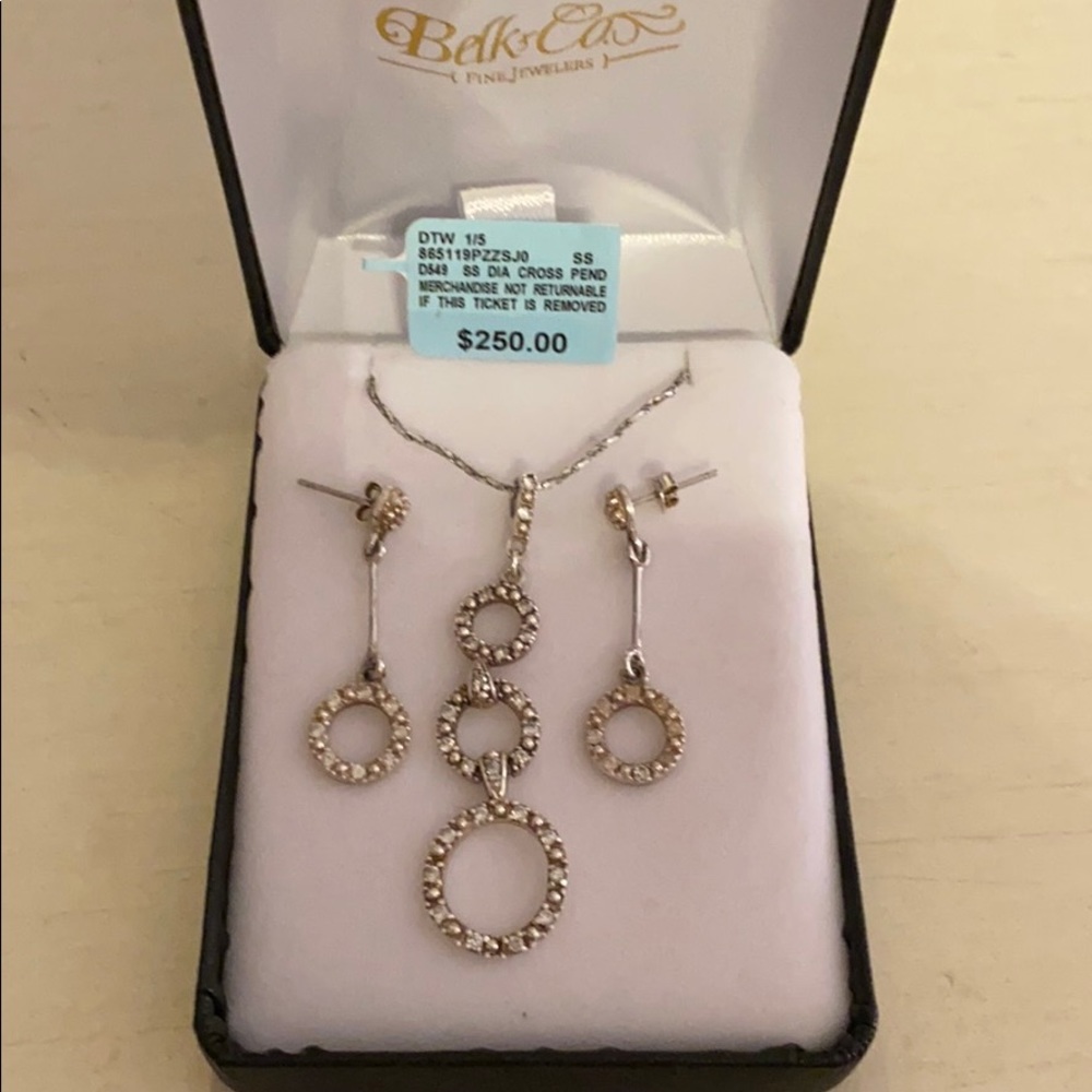NWT sterling silver diamond necklace & matching earrings